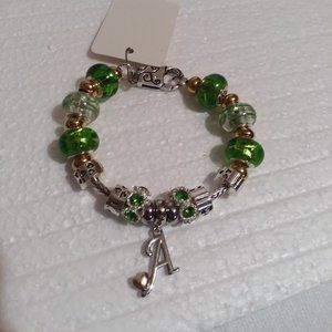 #9-6 1/2"-7" Bracelet-Letter "A"-.925 Glass Beads